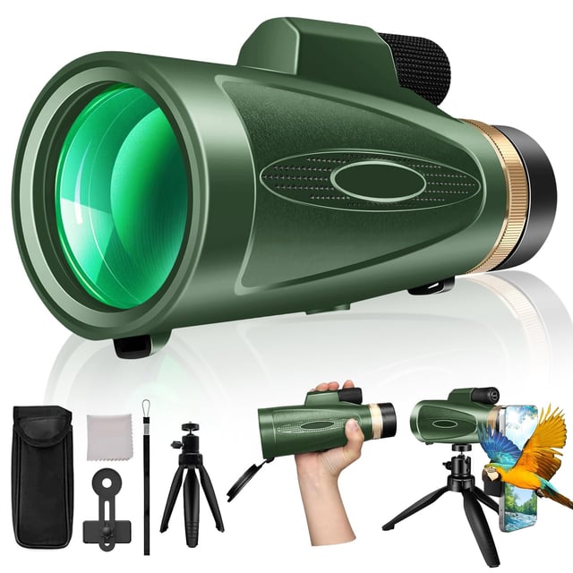 Monocular Telescope 80x100 High Power with Smartphone Adapter Tripod,Larger Vision Monoculars for Adults with BAK4 Prism & FMC Lens, Suitable for Bird Watching Hunting Hiking Camping Wildlife-Green - product photo 2 of 5