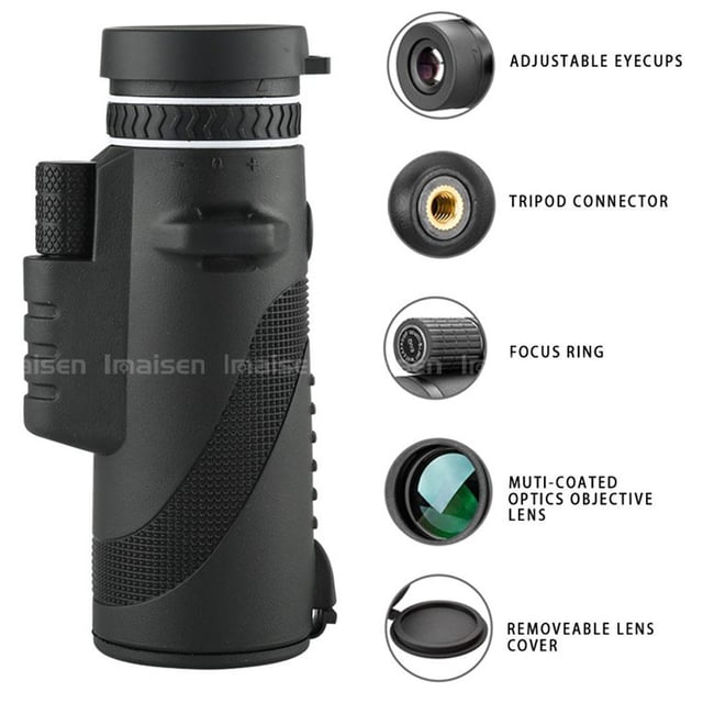 High Powered Monocular 12x52 - HD BAK4 Prism Waterproof for Men Women, Hunting Hiking Travel (Black) - product photo 2 of 5