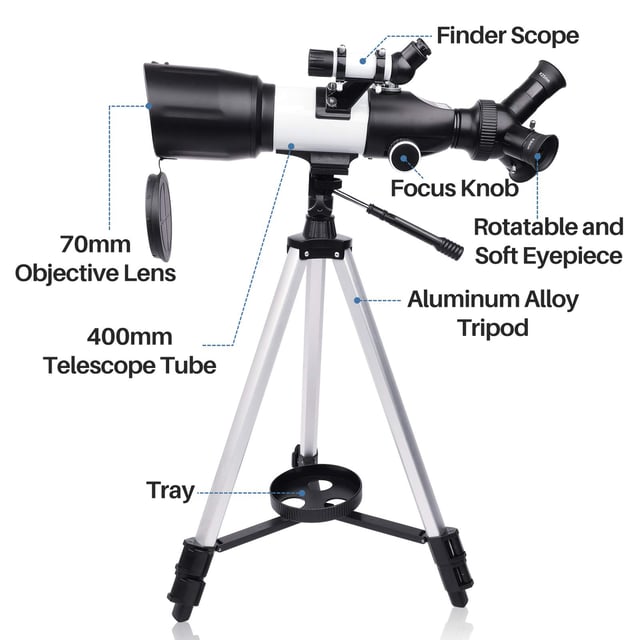 Amazon Basics Telescope, 70mm Aperture 400mm AZ Mount, Portable w/Lightweight Tripod, Phone Holder, Carry Bag, Black - product photo 3 of 5