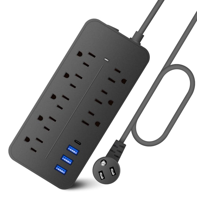 Bawmwim Surge Protector Power Strip, 8 Outlets(1250W/10A), 6 USB Charging Ports(2 USB C), 6FT Flat Plug Extension Cord Outlet Extender with Overload Protection, ETL Certified for Office, Dorm Room - product photo 4 of 5