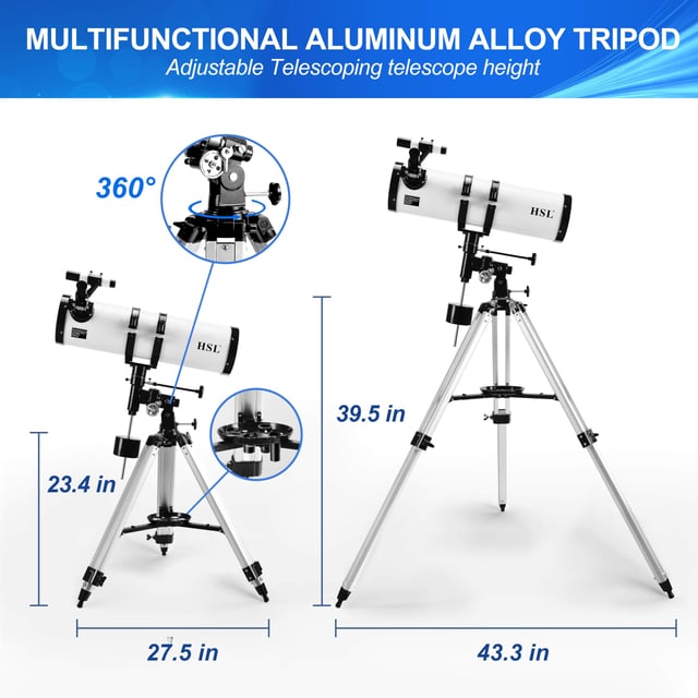 MEEZAA Telescope, 150EQ Newtonian Reflector Telescope for Adults Astronomy Beginners, Professional Astronomical Telescopes with Equatorial Mount, Phone Adapter, Tripod, Moon Filter and Large Carry Bag - product photo 3 of 5