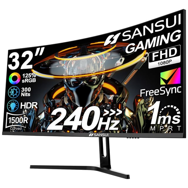 SANSUI 24 Inch Curved 160Hz Gaming Monitor,1500R Curved Gaming Monitor FHD 1080P Computer Monitor,MPRT 1ms Fast VA Display,Freesync,HDR,3000:1, HDMI2.0,DP1.4, VESA Support(ES-G24C1L HDMI Cable Incl.) - product photo 3 of 5