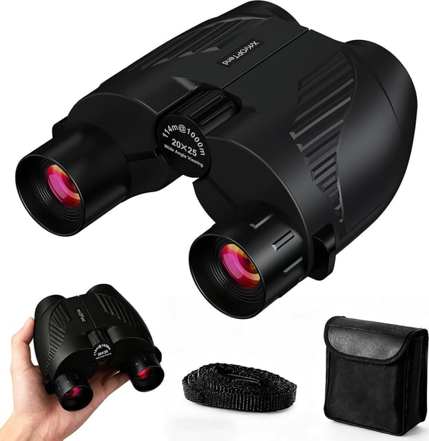 XrkrOPTend 20x25 Compact Binoculars with Strap for Kids and Adults, Sharp Clear, Mini Low Weight Binoculars for Bird Watching,Hiking Outdoor, Cruise Ship,Concert
