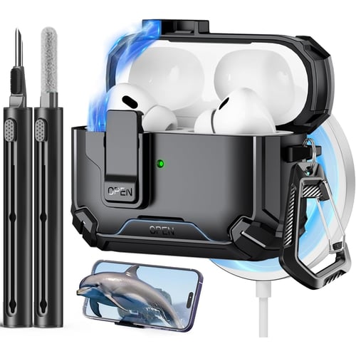 Pohgelan AirPods Pro 2 Case in Pink with phone stand and cleaning kit