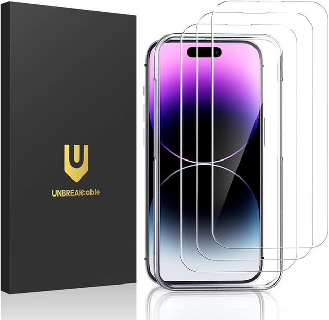 UNBREAKcable 3-Pack Screen Protector for iPhone 15, Double Shatterproof Tempered Glass [Easy Installation Frame] [99.99% HD Clear] [9H Hardness] [Full Coverage] [Case Friendly] for Apple 15 6.1 inch - product photo 2 of 5