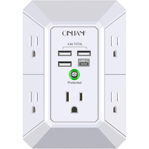 QINLIANF 5-outlet surge protector wall adapter front view