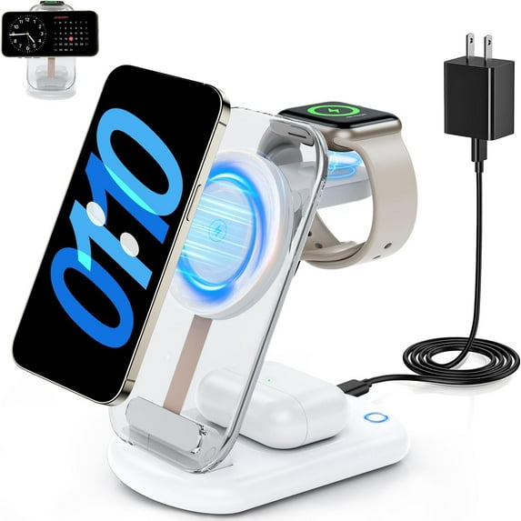 2026 Traveling Wireless Mag-Safe Fast Charging Station,Magnetic 3 in 1 Charger with Light for iPhone 17 16 15 14 13 12 Pro Max Plus,Apple Watch & Air pods 4 3 2 Pro-Gifts for Wife & Husband(Black) - product photo 3 of 5