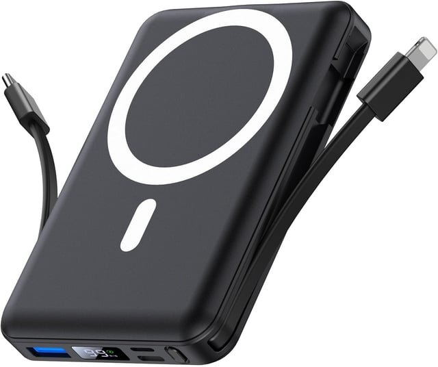 RORRY PalmGo Portable Charger, 10000mAh PD 22.5W Fast Charging Mini Power Bank with Built-in USB C Connector, 3-in-1 Battery Pack for iPhone 17/16/15 Pro/Max, Apple Watch Ultra/11/10/SE, iPad, Black - product photo 4 of 5