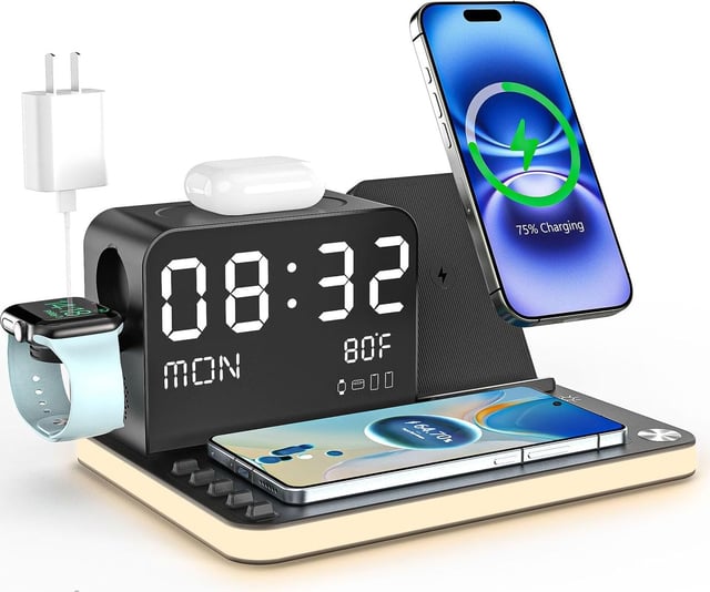 Wireless Charger iPhone Charging Station: 3 in 1 Charger Stand Multiple Devices for Apple - iPhone 17 16e 16 15 14 Pro Max 13 12 11 - Watch 11 10 9 8 7 6 5 4 3 2 SE and Ultra Series - Airpods 4 3 Pro - product photo 5 of 5