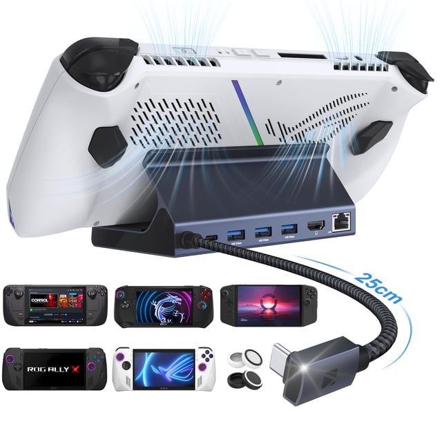 iVANKY 4K@144Hz Steam Deck Dock, 8-in-1 Docking Station for ASUS ROG Ally X/Legion Go/MSI Claw, ROG Alloy/Valve Stream Deck OLED Hub, HDMI 2.1, 1Gbps Ethernet, 3*USB-A 3.0, with 65W Power Adapter - product photo 2 of 5