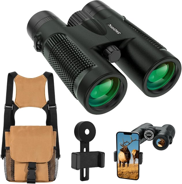 12x42 HD Binoculars for Adults High Powered Binoculars with Upgraded Phone Adapter Waterproof Compact Binocular with Low Light Night Vision for Bird Watching Hunting Outdoor Sports Concerts Black - product photo 4 of 5