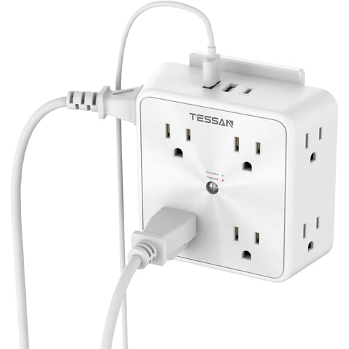 NUOZHI outlet extender showing all 6 outlets and USB ports