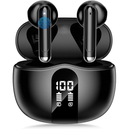 Wireless Bluetooth 5.4 Earbuds in black with charging case