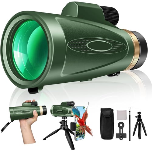 Monocular Telescope 80x100 in green with tripod and smartphone adapter