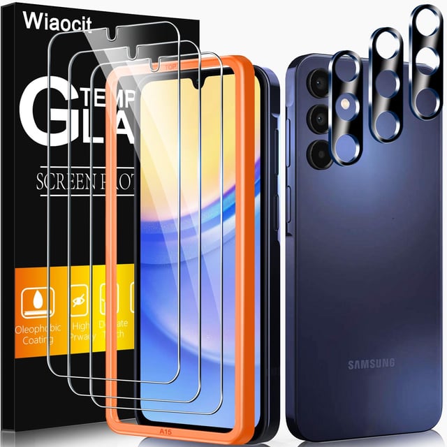 Wiaocit 3 Pack Screen Protector for Samsung Galaxy A15 5G with 3 Pack Tempered Glass Camera Lens Protector, 9H Hardness Military Grade Shatterproof Full Coverage Screen Protector, Easy Installation - product photo 3 of 5