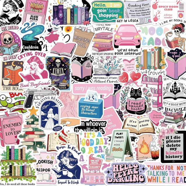 200 PCS Book Stickers for Kindle, Bookish Stickers for Adult, Reading Vinyl Waterproof Sticker Water Bottle Decals for Laptop Ebook Readers Water Bottles Journal Scrapbook