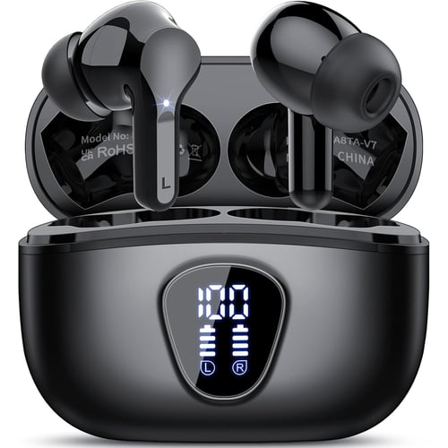 Wireless Earbuds, Bluetooth 5.4 Headphones HiFi Stereo, Bluetooth Earbuds with ENC Noise Cancelling Mic, IP7 Waterproof in Ear Earphones, 48H, LED Display Ear buds for Pad Phones Workout Sports, Black