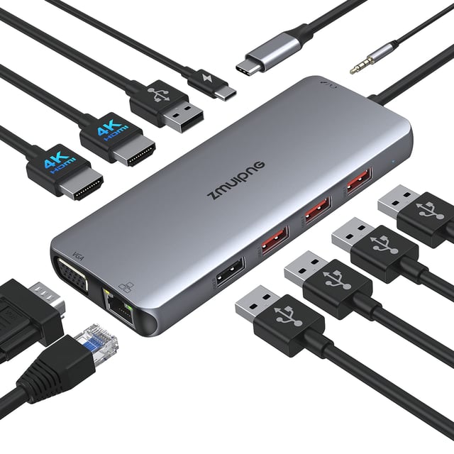 Anker Laptop Docking Station 3 Monitors, 14 in 1 USB C Hub, Triple Display USB C Docking Station with Dual 4K HDMI, 1080p VGA, 80W PD, USB-A/C Data Ports for Dell XPS and More (Charger not Included) - product photo 4 of 5