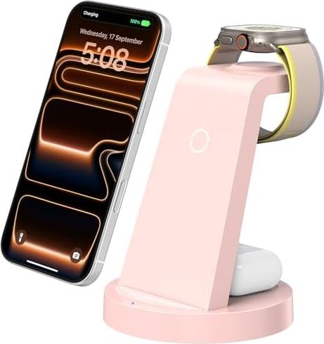 Anlmz 3 in 1 Charging Station for iPhone, Wireless Charger for iPhone 17 16e 16 15 14 13 12 11 X Pro Max & Apple Watch - Wireless Charging Station for AirPods 4 3 Pro - product photo 4 of 5