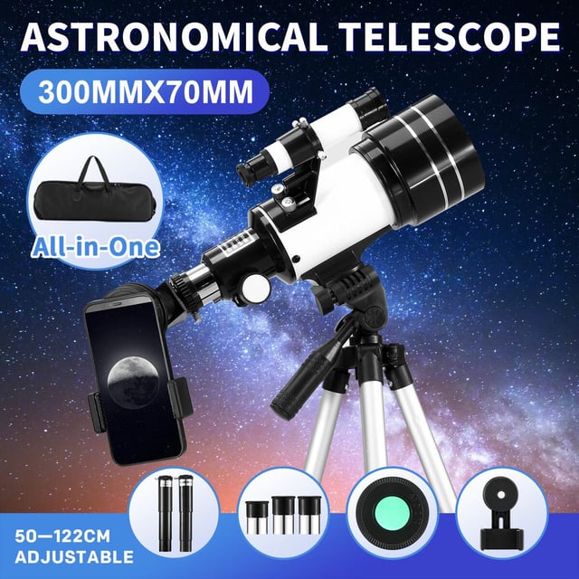 Telescope for Adults & Kids, 70mm Aperture Refractor (15X-150X) Portable Travel Telescope with Phone Adapter & Wireless Remote, Astronomy Beginners Gifts, Black - product photo 5 of 5