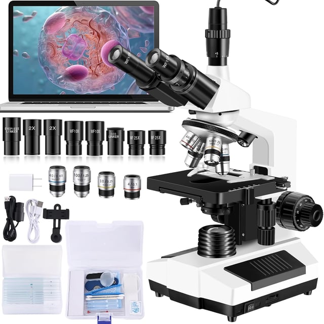 Woehrsh Compound Microscope Kit with WF10x and WF25x Eyepieces, Slides for Students, Home School Lab - product photo 4 of 5