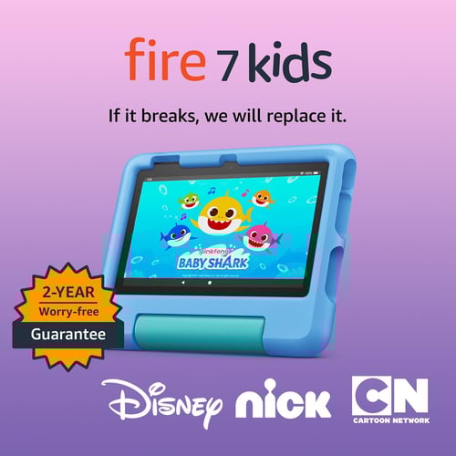 Amazon Fire 7 Kids Tablet in blue case