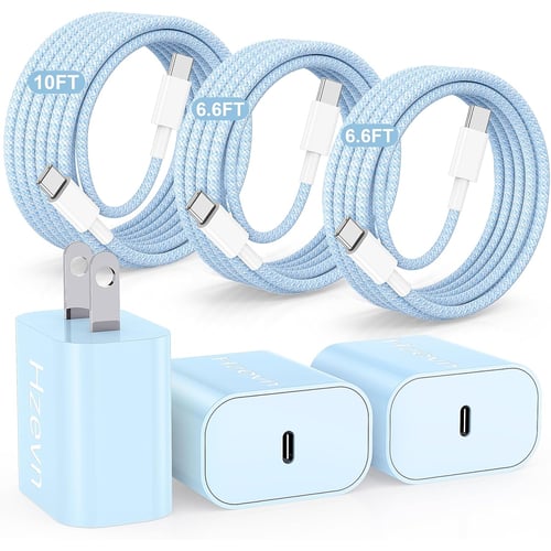 3-Pack 20W USB-C iPhone Fast Charger Bundle in Blue