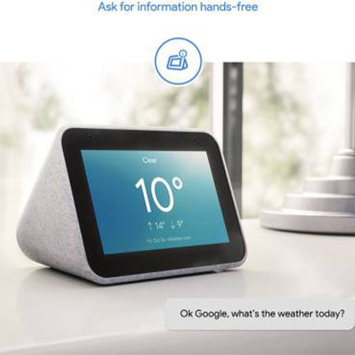Lenovo Smart Clock display showing time and smart home controls