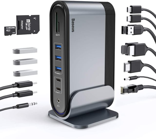 MOKiN 12-in-1 USB C Docking Station, 3 HDMI 4K@60Hz Triple Display Hub with 100W PD, 10Gbps USB-C/A Port, Gigabit Ethernet, SD/microSD Card Reader, Screen Control Button for Laptop Windows - product photo 2 of 5
