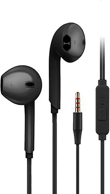 On-Ear Gaming Headset with Microphone, Black Wired Earbuds for Mobile Game, Flexible L-Shaped Plug, Noise Isolating