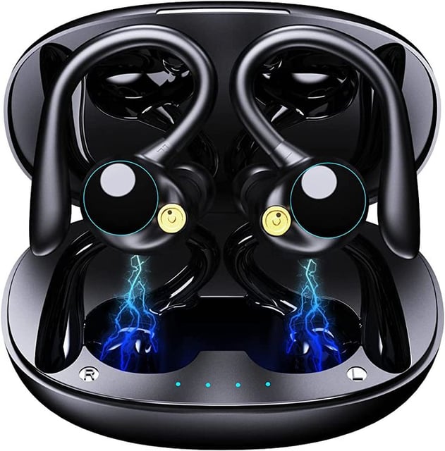 2026 Wireless Earbuds 120hrs Bluetooth 6.1 Headphones Sports Ear Hook with Mic, Noise Canceling Ear Buds with Charging Case, Easy Button Controls Dual LED Display Case Sweat and Water Resistant Black - product photo 5 of 5