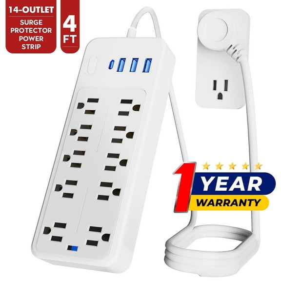 18 Outlets Surge Protector Power Strip - 6 Feet Flat Plug Heavy Duty Extension Cord with 18 Widely Outlets and 4 USB Ports, 2100 Joules, Black, ETL Listed - product photo 4 of 5