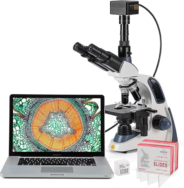 Swift Compound Trinocular Microscope SW350T,40X-2500X Magnification,Siedentopf Head,Two-Layer Mechanical Stage,with Swiftcam 5 Megapixel Camera and Software Windows/Mac/Linux and USB 3.0 Cable - product photo 2 of 5