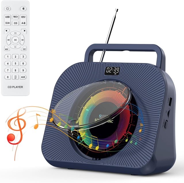 Gueray CD Player Portable Bluetooth Desktop CD Player for Home with Timer Built-in HiFi Speakers with LCD Screen Display Boombox FM Radio USB Type-c (Black) - product photo 4 of 5