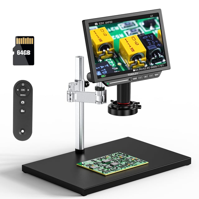 LINKMICRO LM109A 10.1'' LCD Digital Microscope with Screen for Adults, Soldering Electronics Microscope [Flex Arm Stand] 260X Full View Error Coins Camera Magnifier with 56 LED Ring Light, PC View - product photo 4 of 5