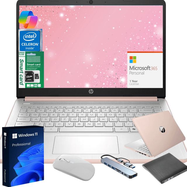 HP 14″Rose Gold Lightweight Laptop, with Office 365 & Copilot AI, Intel Processor, 4GB RAM Memory, 64GB SSD + 1TB Cloud Storage - product photo 5 of 5