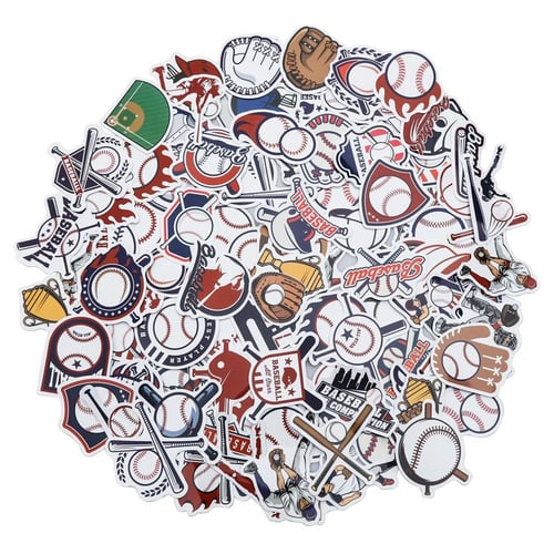 Baseball themed stickers on laptop and water bottle