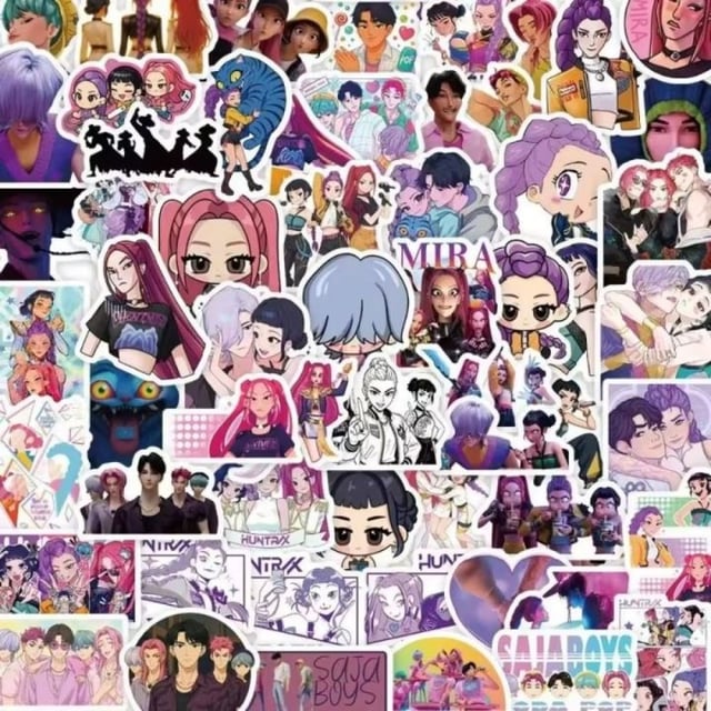 Demon Movie Hunters Stickers,74PCS Korean Idol Anime Style Stickers for Water Bottles,Waterproof Vinyl Decal for Teen Girl Adult Laptop Skateboard Phone Case Guitar Travel Case Bike Notebook - product photo 4 of 5