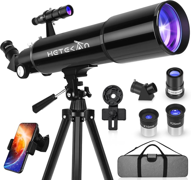 Hawkko Telescope for Adults & Kids, 80mm Aperture 600mm High Powered Telescope for Astronomy Beginners - Refractor Telescopes with AZ Tripod, Phone Adapter and Portable Bag for Moon Observation - product photo 3 of 5