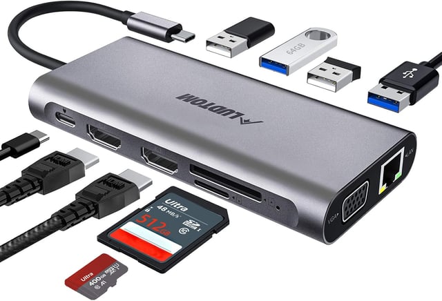 MOKiN 12-in-1 USB C Docking Station, 3 HDMI 4K@60Hz Triple Display Hub with 100W PD, 10Gbps USB-C/A Port, Gigabit Ethernet, SD/microSD Card Reader, Screen Control Button for Laptop Windows - product photo 5 of 5