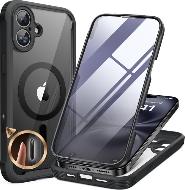 Miracase for iPhone 17 Case 6.3'', Full-Body Bumper Military Drop Protection Outdoor Phone case with Built-in Glass Screen &Camera Control,Easy Installation,No Gap,Compatible with MagSafe,Black - product photo 2 of 5