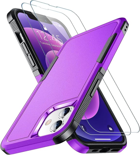 Temdan for iPhone 12 Case for iPhone 12 Pro Case, [12 FT Military Grade Drop Protection] with 2 Pack [Glass Screen Protector+ Camera Lens Protector] Non-Slip Shockproof Case,Black - product photo 4 of 5