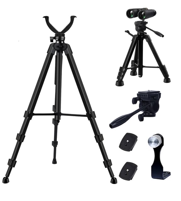 Spotting Scope Tripod, Shooting Tripod and Compact Shooting Stand Rest Hunting V Yoke, with Binoculars Adapter and Removable 360° Rotate Fluid Head, Perfect for Binoculars, Spotting Scope, Shooting - product photo 4 of 5