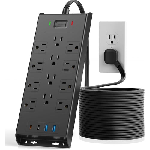 LeZone surge protector power strip full view with flat plug