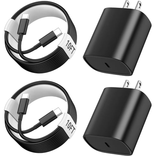 10FT USB-C fast charger cable and 20W charging block in black