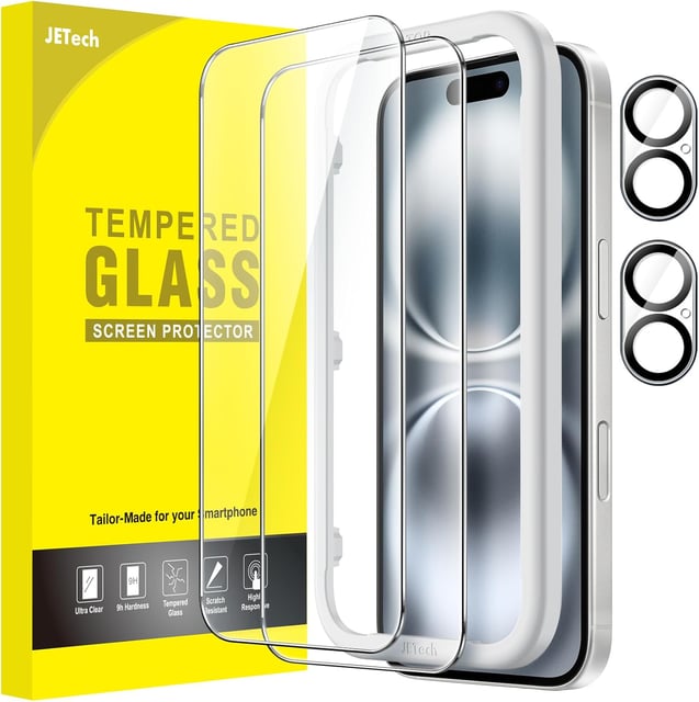 JETech Screen Protector for iPhone 15 6.1-Inch, Tempered Glass Film with Easy Installation Tool, Case-Friendly, HD Clear, 3-Pack - product photo 2 of 5