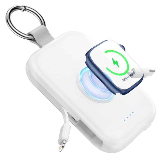 RORRY Portable Charger, 5000mAh Portable Charger Power Bank with Built-in Cables, Travel Keychain Battery Pack for Apple Watch Ultra/11/10/9/8/7/6/SE, iPhone Air/17/16/15/14/13/12, Black - product photo 2 of 5