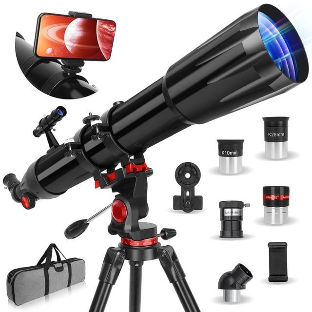HUGERSTAR Telescope, Telescope for Adults High Powered, 90mm Aperture 800mm Professional Refractor Telescopes for Adults Astronomy Beginners with AZ Mount Stainless Tripod, Carry Bag and Moon Filter - product photo 3 of 5