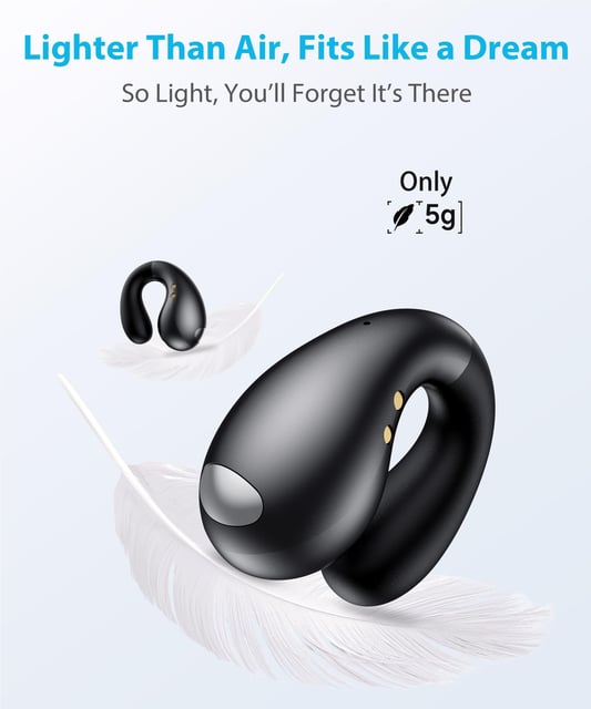 Boytond Ultra Open Ear Earbuds - Ergonomic Clip-On Earbuds, Bone Conduction Over-The-Ear Headphones with Waterproof Design and Secure Fit for Small Ears, Pearl White - product photo 2 of 5