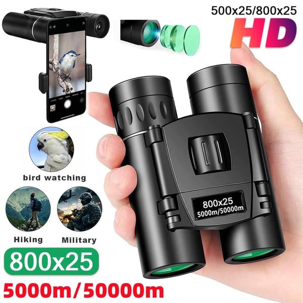500x25 High Powered Binoculars for Adults and Kids, Mini Pocket Binoculars with Phone Adapter Waterproof Binoculars for Bird Watching Hunting Hiking Safari Travel Sports - product photo 2 of 5